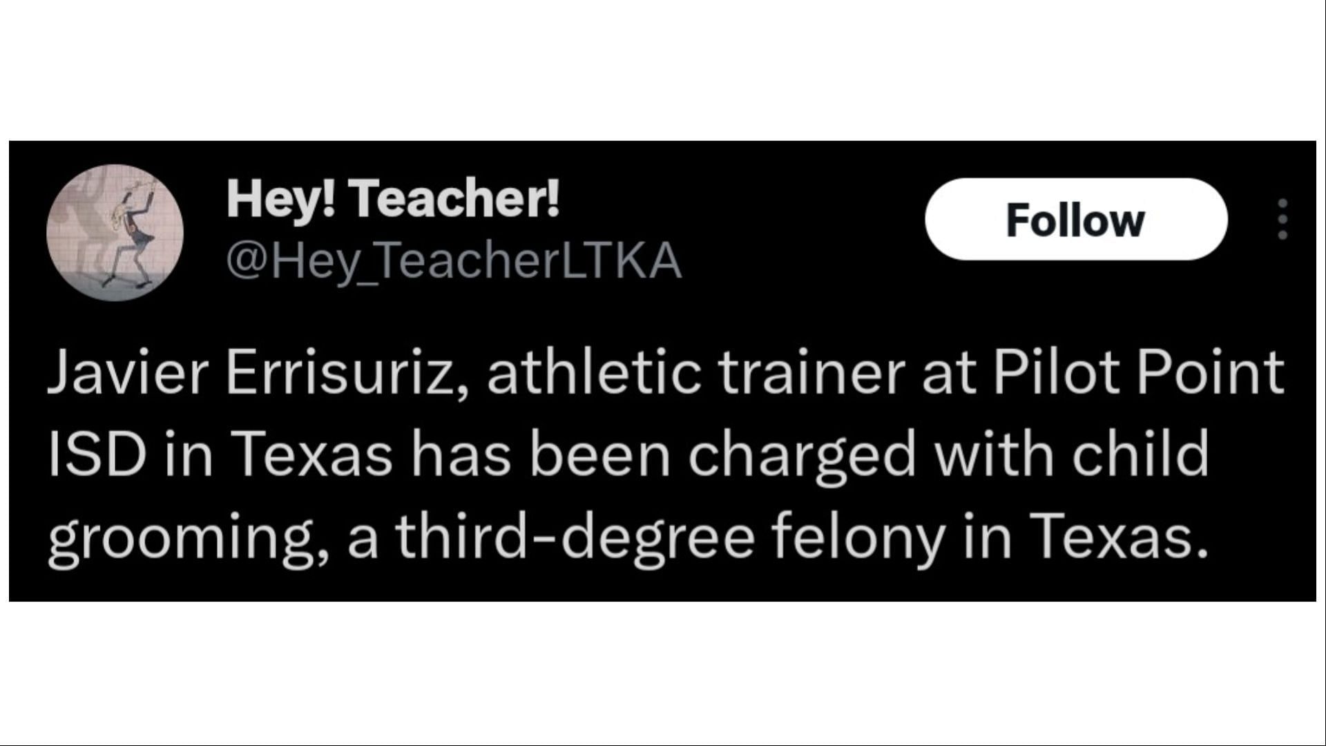 Errisuriz has been working with the school district since July. (Image via Hey! Teacher!/X)